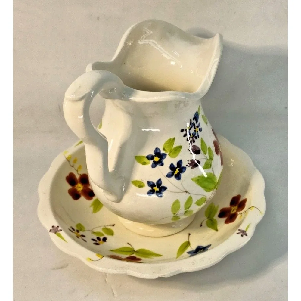 UNBRANDED Pitcher Basin‎ Set Adult Small White Excellent Ceramic Floral Decor